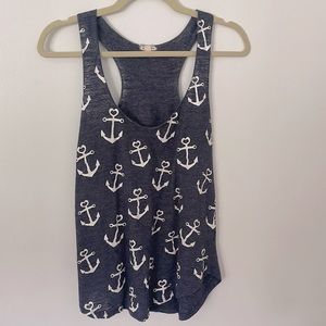 EYESHADOW | Women’s Anchor Print Navy and White Racerback Tank Top Size Large